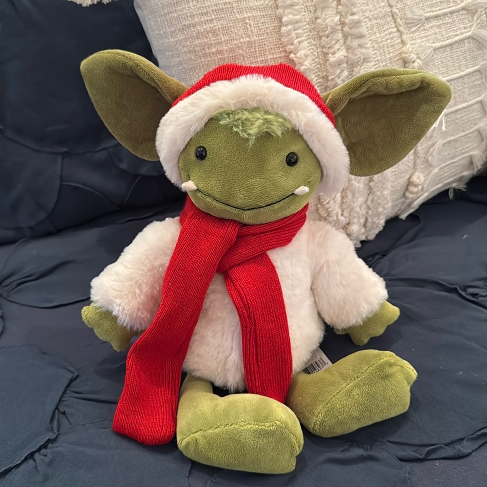 NWT Jellycat Christmas Grizzo Green Monster Santa Hat 2023
